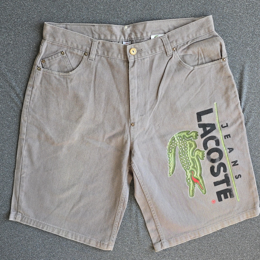 Vintage Y2K Lacoste Jeans Denim Shorts Men’s Size 40 36 Grey Big Croc Baggy